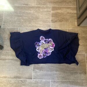Hand Crafted Navy Sweatshirt with Purple Floral Design